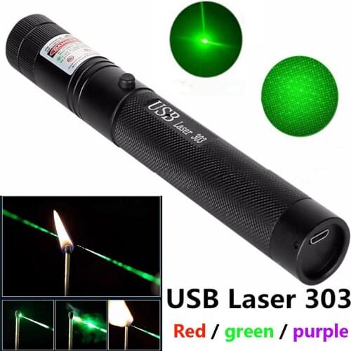 Portable high-power laser equipment USB rechargeable laser purple red ultra far 10000m 5MW adjustable laser focus 303 laser