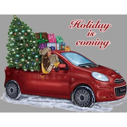 Happy Holiday Diy Accessories Patch Diy Heat Transfer Appliqued Tops Vinyl Fashion Christmas Patch Cartoon Red Car Trees