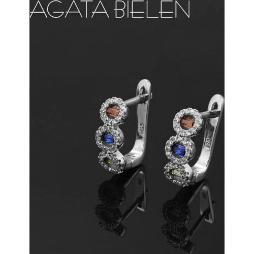 Authentic 925 Sterling Silver DIY gift colorful CZ beautiful three round shape fine Hoop Earrings fashion luxury Party Jewelry