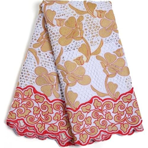 Zhenguiru 2021 Cotton Swiss Voile Fabric High Quality African Fabric Red And Gold Nigerian Fabric For Women Wedding Party A2212