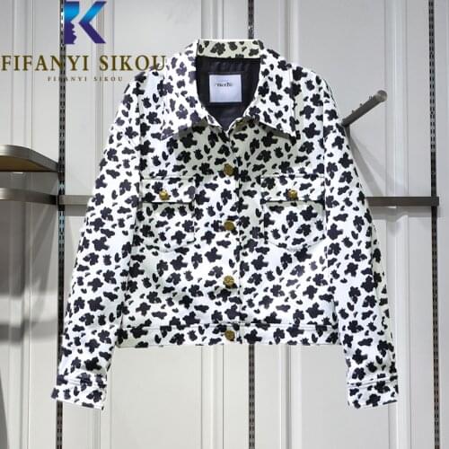 Jeans Jacket Women 2021 New Pocket Lapel Fashion Print Denim Jackets High Quality Autumn Loose Casual Short Jeans Coat Female