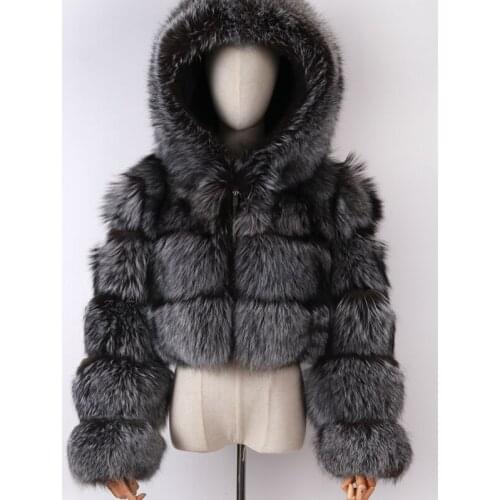 Real fur jacket hooded ladies real fox fur hooded silver fox hooded