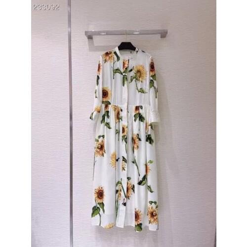 Women Dresses Autumn 2021 Sexy O-Neck Sunflower Print Boho Beach Dress Long Sleeve A Line Long Dress