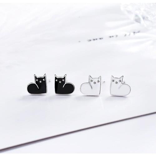 New Fashion 925 Sterling Silver Simple Cute Drop Glaze Black White Earrings For Women Ladies' Jewelry Birthday Gift