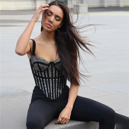 2020 Autumn New Woman Two Pieces Suit High Quality Rayon Silver Sequins Crop Top Black Bandgae Pants Elegant Woman Night Party