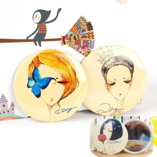 1pc Fashion Cartoon Anti-fall Portable Small Mirror Cute Girls Makeup Mirror Pocket Mirror For Beauty Tools
