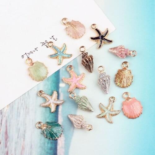 10pcs Nautical Conch Enamel Charms Metal Colorful Shell Starfish Drop Oil Pendants DIY Bracelets Accessories Earring MakingYZ034