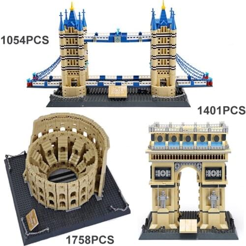 1758PCS Colosseum Architecture Blocks Arc De Triomphe Model Building Blocks Architecture Compatible City Bricks Toys For Kids