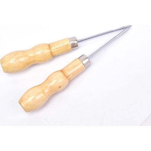 2PCS Canvas Leather Sewing Shoes Wood Handle Tool Awl Hand Stitching Taper Leathercraft Needle Tool Kit Craft Sewing Supplies