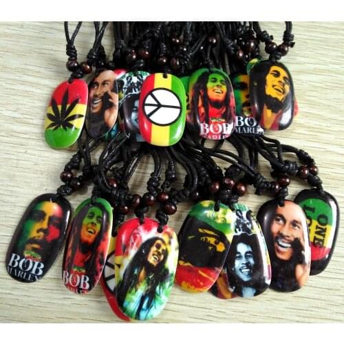 30pcs Bob Marley Pendant Necklaces Hip top Styles Mens Jewerly leaf, one love, rasta...Punk Jewelry Wholesale Top Mix