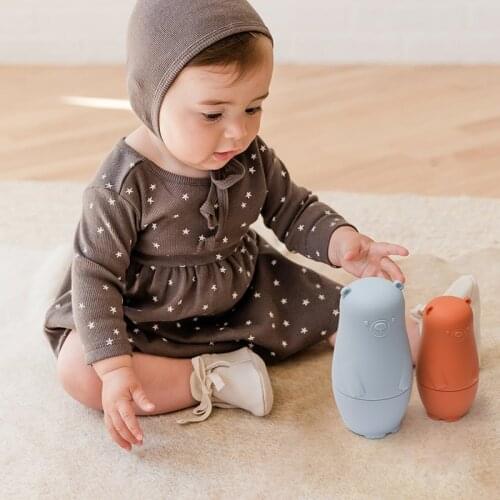 4PCS/set Baby Stacking Cup Toys Silicone Funny Early Educational Baby Nesting Dolls Stacking Tower Kids Bath Toys Children Gift