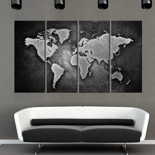 Unframed 4 Pieces World Map Wall Art Canvas Posters Pictures Paintings Home Decor for Living Room Decorations Accessories