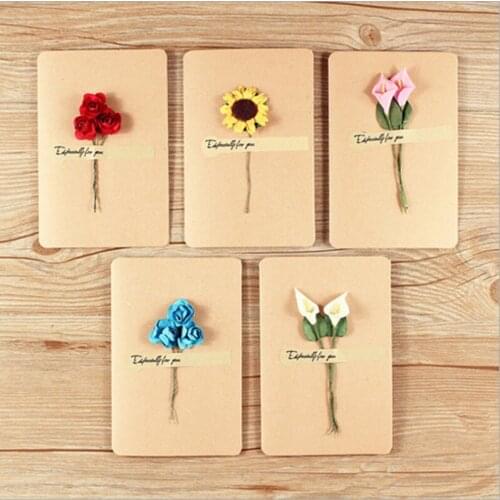 5pack Vintage dried flower blessing greeting card postcard Black/leather/white card Blue enchantress/red rose/yellow flower