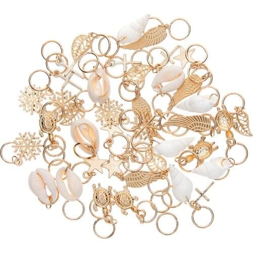 50 Pcs/set Fashion Shell Hands Leaves Star Conch Snowflake Pendant Charms Rings Set Hair Clip For Women