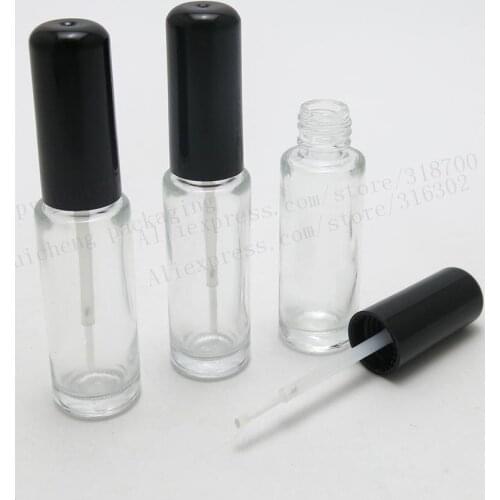 50pcs/lot 8ml Clear Empty Glass Nail Polish Bottles 8ccTransparent nail enamel bottle with black plastic lid & white brush