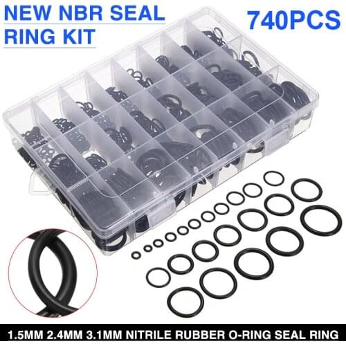 740pcs/set Nbr Seal Ring Kit 1.5mm 2.4mm 3.1mm Nitrile Rubber O-ring Seal Ring Black Rubber O Ring Assortment