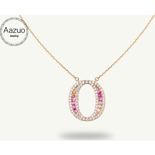 Aazuo 18K Rose Gold Natural Colour Gemstone Real Diamond Original Lucky Initial Letter Free Pendent Necklace gifted for Women