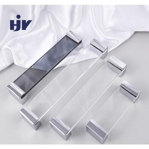HJY Furniture Acrylic Transparent Cabinet Handle Dresser Drawer Aluminual Handle Hardware Pulls Length 270/175/111/mm A009