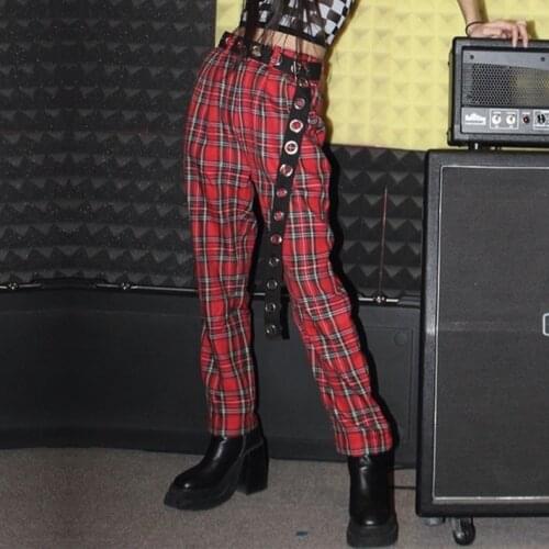 Autumn Winter Harajuku Fashion Women Casual Pants Clothes Plaid Female Harem Fit Pants Women 2018 New Red Casual Pants
