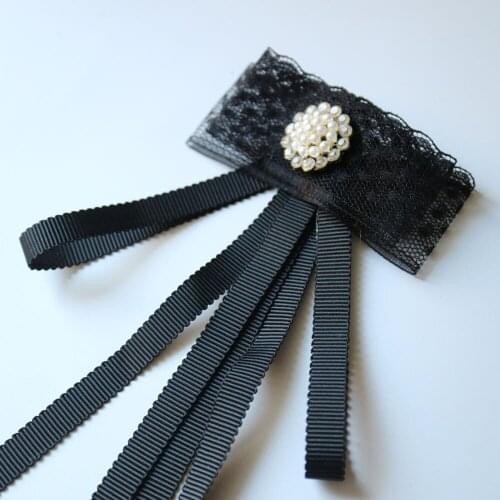 Black Lace Collar bowtie pearl Beaded patches for clothes DIY Fashion Badge Parches ropa appliques for shirts