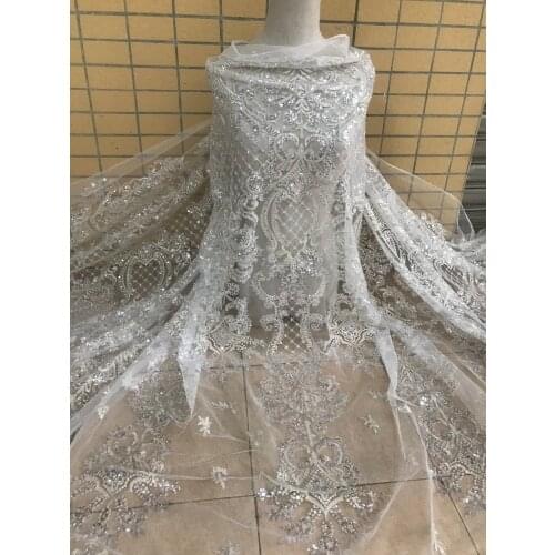 French Net Lace Fabric Latest african net lace fabric with beads L-168682 bridal mesh embroidered tulle fabric L-168682