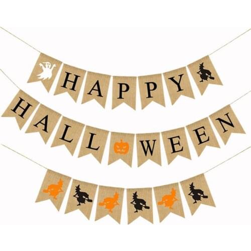 Halloween Banner Set Ghost Witch Burlap Linen Banner Party Hanging Banner Party Banner