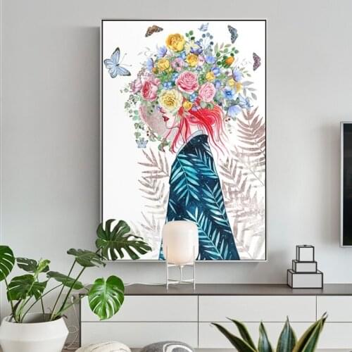 Nordic Paintings Pictures for Home Design Female Flower Canvas Wall Art Big Large Poster Home Room Decoration Frameless