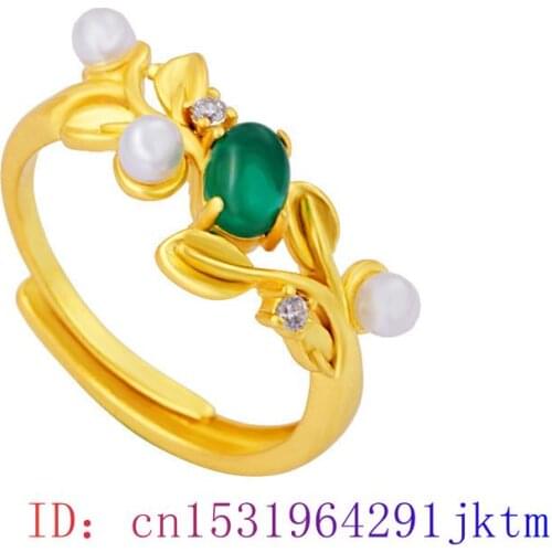 Green Jade Leaf Ring Charm Women Fashion Men 925 Silver Amulet Gemstone Natural Chalcedony Gifts Jewelry Crystal Zircon