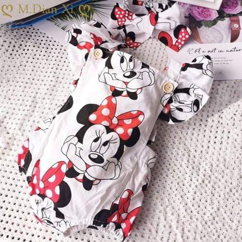 Cute Baby Minnie Cartoon New Jumpsuit 2 Pieces Baby Girl Clothes Jumpsuit + Headband Baby Toddler Newborn Clothing Set 0-24M