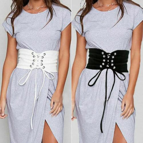 Fashion Women High Waist Corset Belt Cincher Elastic Wide Band Tied White Black Solid Retro Waist Belt Lady Vintage Bodice