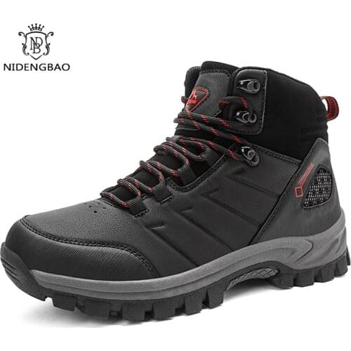 Men Winter Snow Boots Waterproof Leather Sneakers Super Warm Mens Boots Outdoor Male Hiking Boots Work Shoes Big Size 38-48