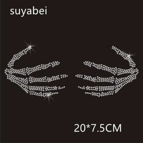 2pc/lot Skull hand sticker transfers design iron on transfer patches hot fix rhinestone transfer motifs fixing rhinestones