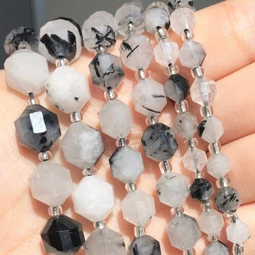 Natural Black Rutilated Quartz Gem Stones Olive Shape Spacer Loose Beads For Jewelry DIY Making Bracelet Accessories Wholesale