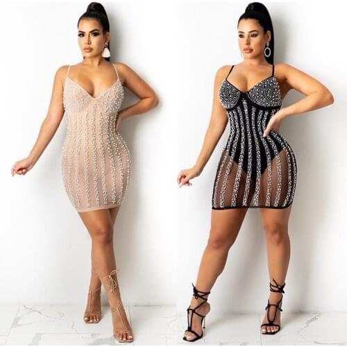 TNNAOFF New Popular Diamonds Bodycon Mini Dress for Women Birthday Outfits Sexy Sling Sleeveless V-neck Night Club Party Dresses