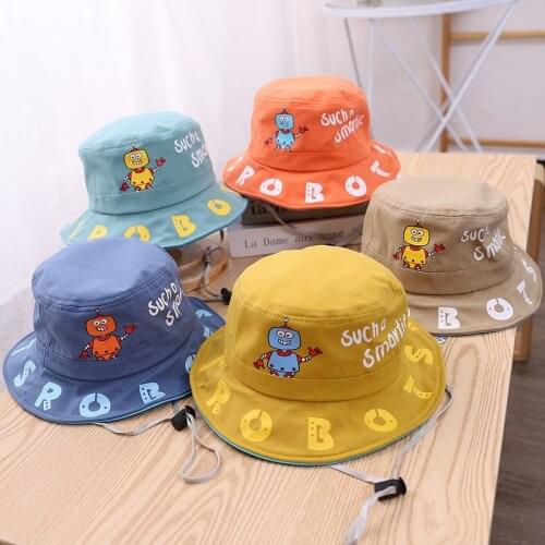 Children Robot Printing Bucket Hat Cotton Breathable Cute Hat New Fashion Baby Boys Girls Autumn Outdoor Sun Hat Fisherman Hat