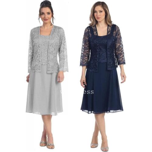 Plus Size blue 2018 Mother Of The Bride Dresses Sheath With Jacket Lace Applique Wedding Party Dress Mother Dresses For Wedding