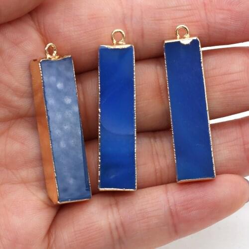 Natural Stone Charms Blue Rectangular Charms Pendant 1pcs For DIY Necklace Jewelry Finding Accessories