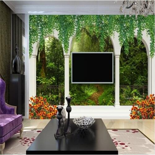 Beibehang Custom photo wallpaper wall stickers beautiful Roman column arches woods landscape 3d background wall papel de pared
