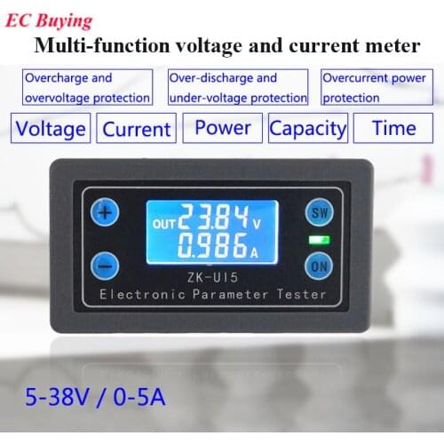DC 5V-38V Battery Tester Voltmeter Ammeter Multi-function Digital LCD Display Monitor Charger Power Capacity Meter Controller