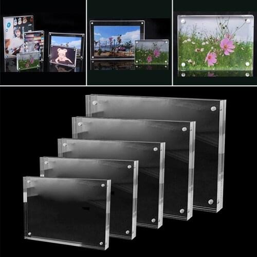 High Clear Photo Frame Picture Free Standing Magnetic 0.8cm Thick Acrylic Frame 5 Size Single Double Sided Display Placing Decor