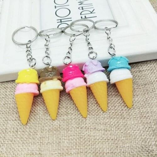 Resin Cute Colorful Ice Cream Cake Simulation Key Chains Key Rings Bag Car Accessories Gift For Women Friends 10pcs/lot