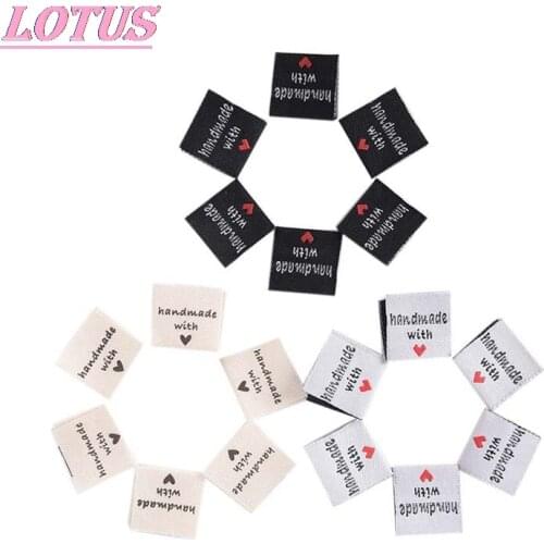 Handmade With Love Clothing Labels Embossed Tags Clothing collar label DIY Flag Labels For Garment Sewing Accessories 100Pcs