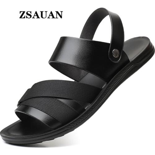ZSAUAN Basic Summer Men Sandals Waterproof Beach Slippers Casual School Student Boy Young Men Shoes Webbing Bandage PU Leather