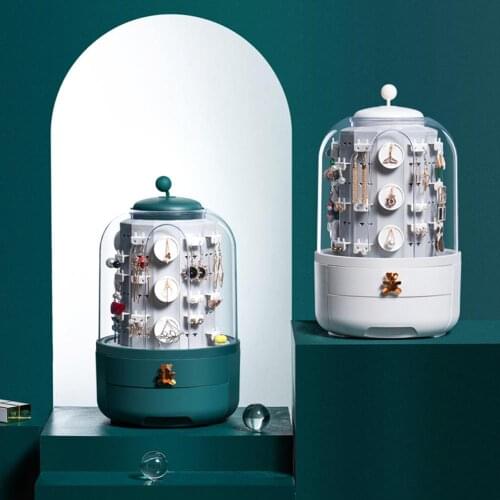 Jewelry Storage Box multifunctional ring earring necklace storage shelf creative 360 rotating transparent visible dustproo