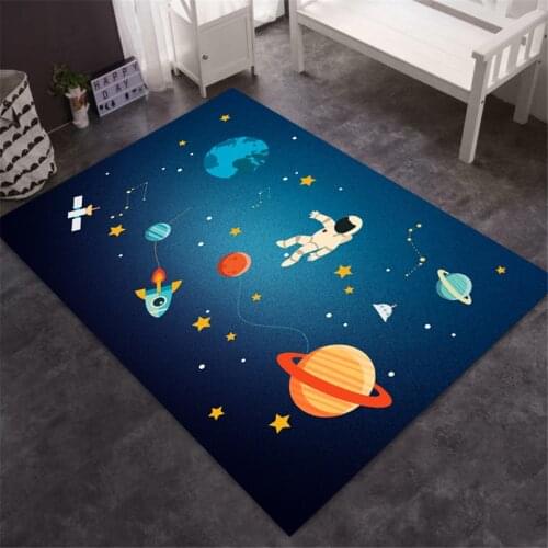Nordic Blue Space Carpet Kids Cartoon Planet Universe Carpet For Bedroom Anti-slip Washable Bedside Mat Area Rug Bath Floor Mat