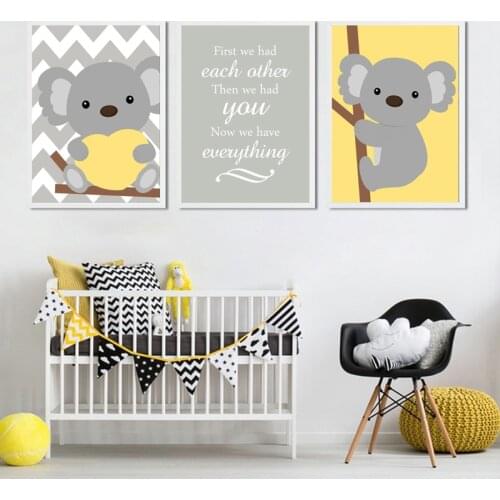 Nordic Cartoon Canvas Painting Bear Koala Heart Balloon Quote Wall Art Posters and Prints For Nursery Boy Kids Room Decor