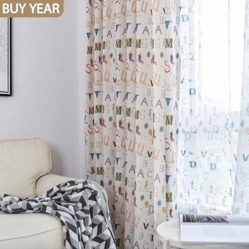 Modern Curtains for Living Dining Room Minimalist Cute Curtains for Kids Cartoon Alphabet Print Baby Children Boys Girls Bedroom