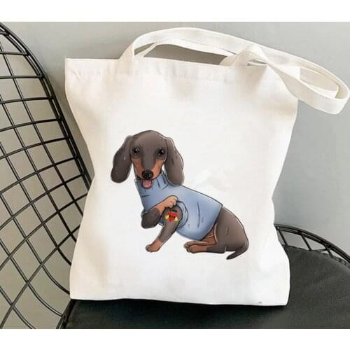Shopper i love mom tattoo Dachshund Printed Tote Bag women Harajuku shopper handbag girl Shoulder shopping bag Lady Canvas Bag