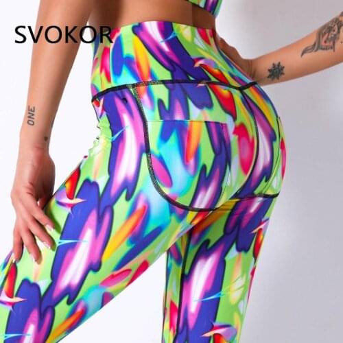 SVOKOR Printed Gym Leggings Women Sport Fitness Legging Running Leggins Push Up Workout Womens Pants Tights Brethable