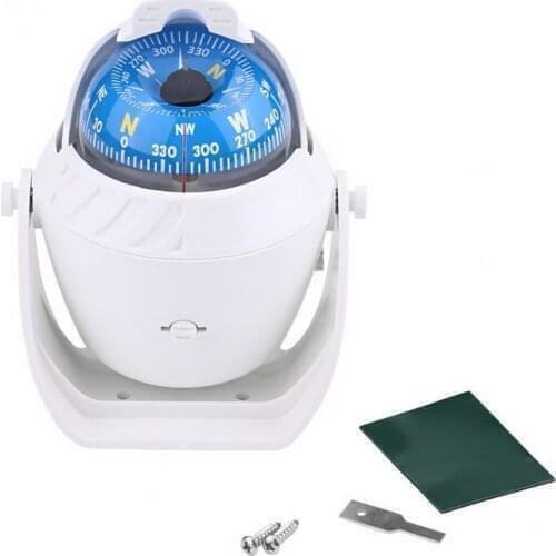 Camping Gear With Light Compass Guide Ball LED Light Electronic Navigation Compass For Marine Boat Vehicle Car 1 Piece White